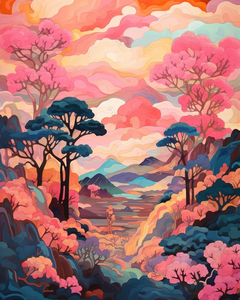 红色自然风景山林插画,插画/手绘图,插画/手绘图库,插画/手绘图下载,插画/手绘